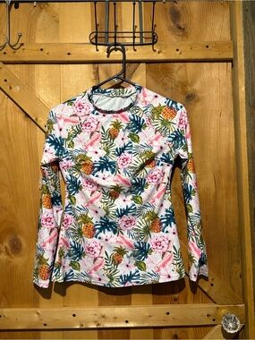 Floral Pineapple Long-Sleeve Swim Tee - White/Pink